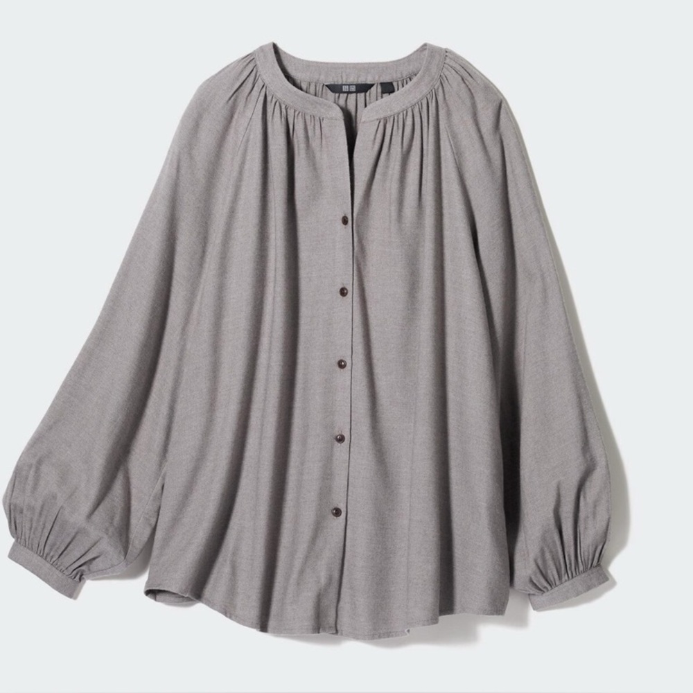 Relaxed Button-Up Top M Gray Raglan Sleeve Career Casual Minimalist